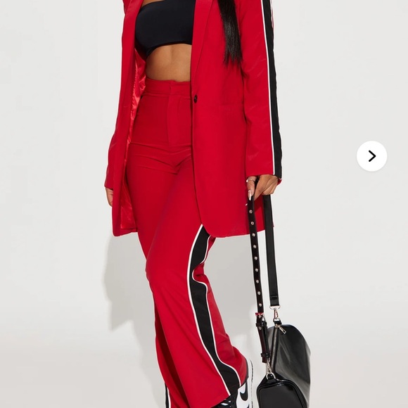 Red Women's Pant suit with Black Stripe - Picture 1 of 4